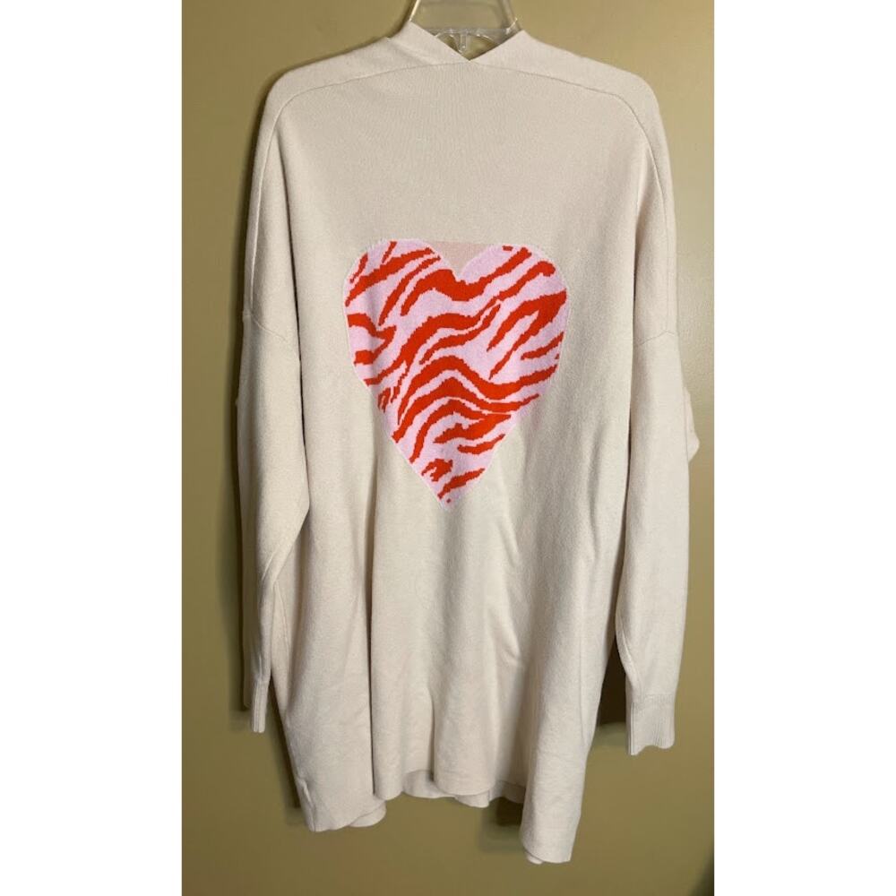 Crown & Ivy‎ Cream Duster Cardigan Sweater with Heart on Back Size XXL